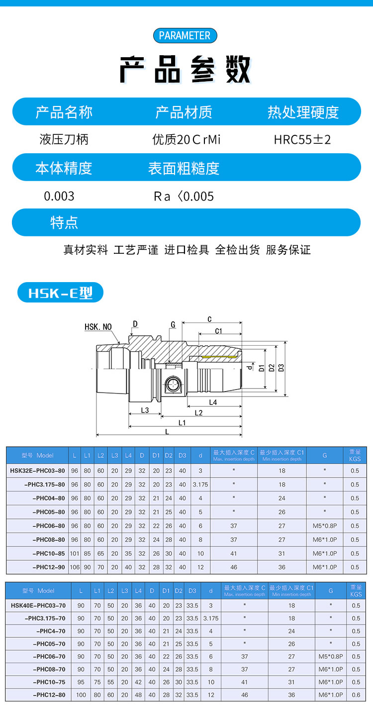 HSK-PHC液压刀柄产品参数